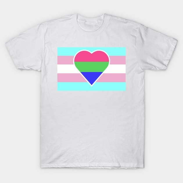 Transgender Pride Flag with Polysexual/Polyromantic Heart T-Shirt by DisneyFanatic23